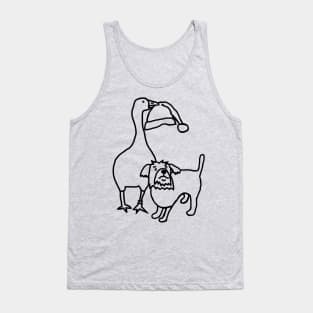 Goose Steals Santa Hat from Cute Dog Outline Tank Top